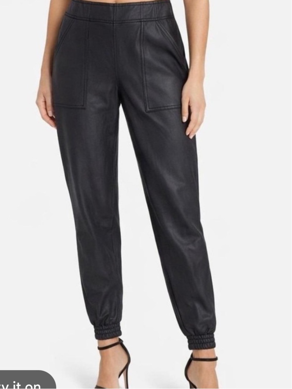 SPANX Black Faux Leather Joggers Size XS